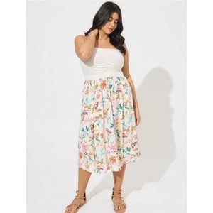 Torrid Womens Cream Floral Jersey Challis Sweetheart Midi Tube Dress NWT 1X